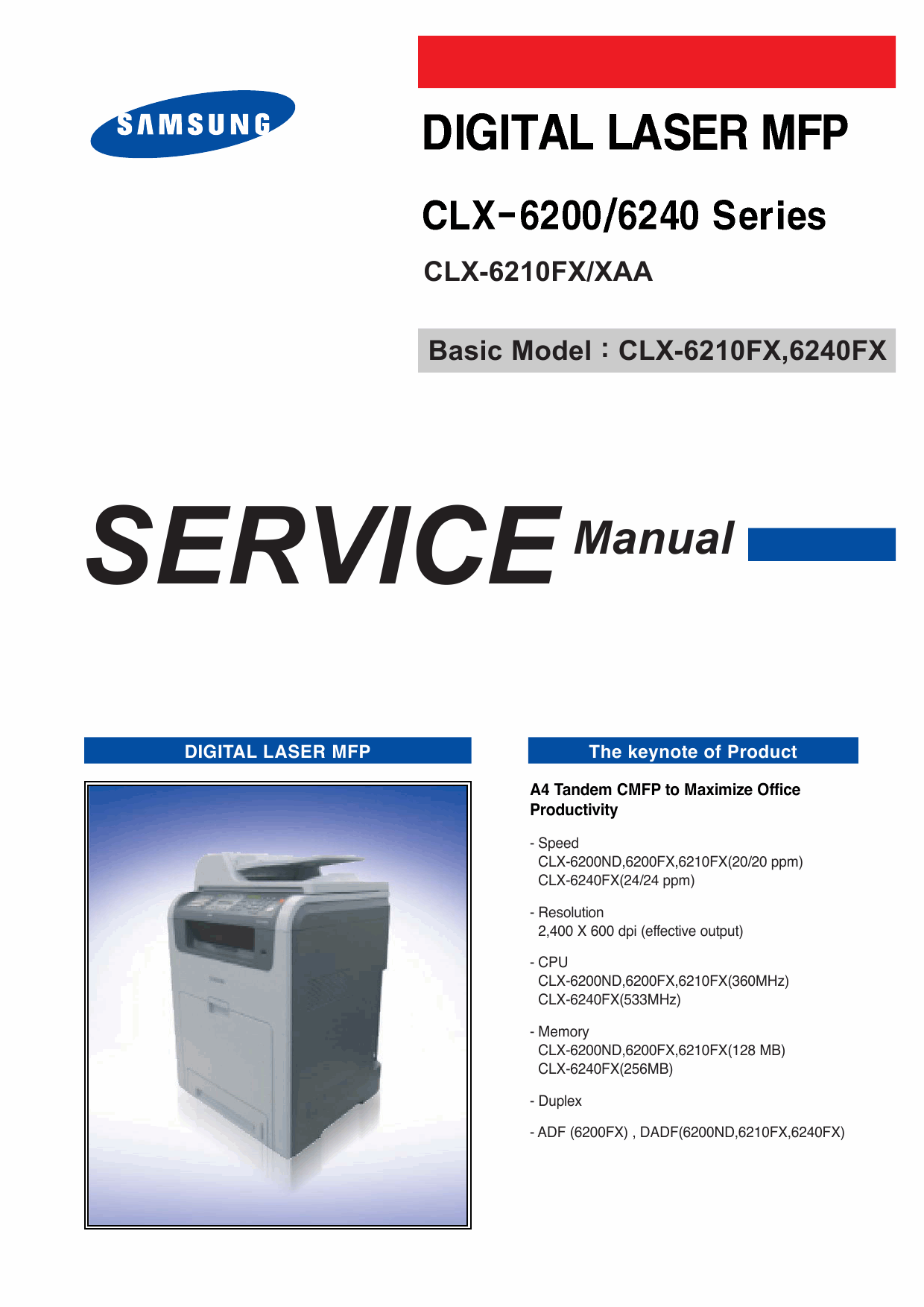 Samsung Digital-Laser-MFP CLX-6210FX 6200 6240 Parts and Service Manual-1